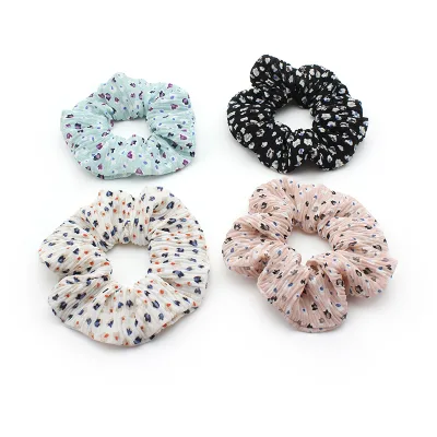New Arrivals Custom Custom Printed Ruffled Elastic Hair Band Chiffon Floral Hair Scrunchies for Women