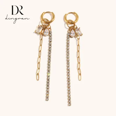 Stainless Steel Jewelry Europe and the United States Popular New Niche Earring Plated 18K Zirconia Tassel Hoop Earrings
