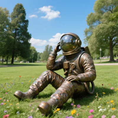 Life Size Custom Made Sitting Bronze Astronaut Statue for Aviation Museum Memorial