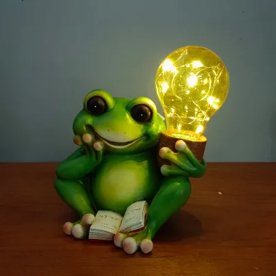 Resin Solar LED Light Frog Figurines for Interior Green Garden Decorative Animal Statues Lovely Courtyard Decoration