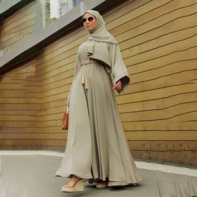 Customized Chiffon Abaya Maxi Dress Matching Soft Wrap Scarf Muslim Lady Abaya