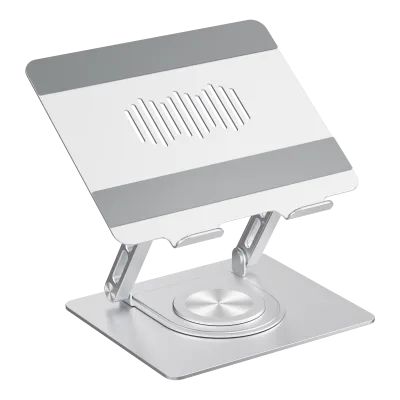 Ergonomic Dual Rotary Shaft Fully Foldable Metal Tablet PC Holder 360 Rotating Base Adjustable Laptop Riser Stand