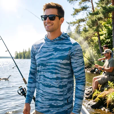 Low MOQ Custom Logo UPF 50 Long Sleeve Sun Hoodie Lightweight Quick Dry Performance Tee Custom Color Pattern Fishing Wear