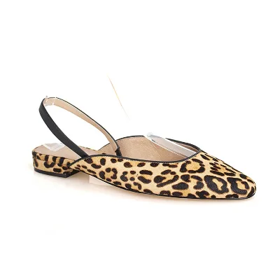Flat Slingback Women Shoes Summer Spring Fashion Style Leopard Printed Genuine Leather Daily Wear for Ladies Indoor Outdoor