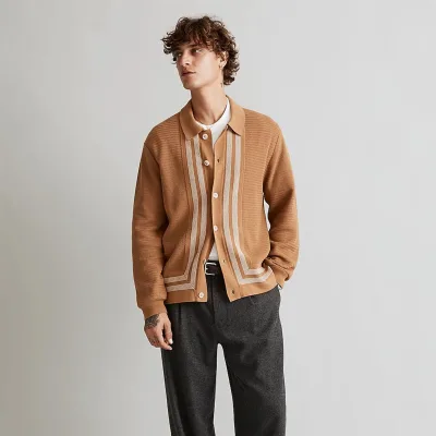 Chuangyu Cardigan Men Formal Cardigan Sweater for Men Striped Design New Fashion Long Sleeve Knitted Sweater High Quality Coat