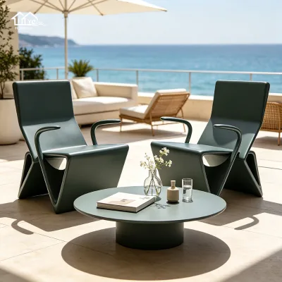 Durable Outdoor Furniture Commercial Leisure Chairs Coffee Table Set for Pool Hotel Lobby Courtyard Armchairs Stool Manufacturer