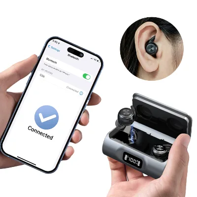 2024 New Product Ideas Wholesale Black Invisible Digital CiC Hearing Aids Rechargeable Wireless Deaf