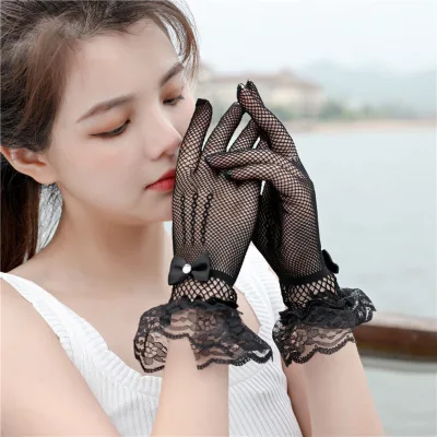 Hot Selling Women Fashion Black White Lace Glove Ladies Wedding Bridal Gloves White Red Lace Gloves Tea Party Accessories