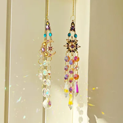 Modern Sun Catcher Suncatcher Colored Diamond Sun Moon Crystal Rainbow Maker for Home Garden Car Decoration