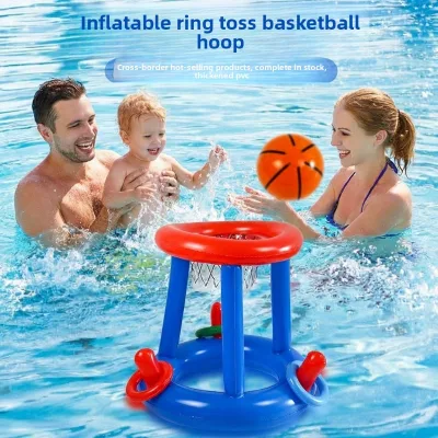 Cross-border Ready-to-Ship Plastic Inflatable Basketball Hoop Water Play 0-24 Months Outdoor Pool Ring-Toss Basketball Game Toy