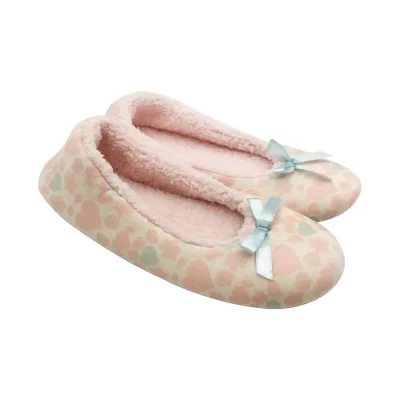 Classic Design Cute Cozy Heart Printing with Bow Light Weight Soft Bottom Flats Women Fluffy Ballerina Slippers