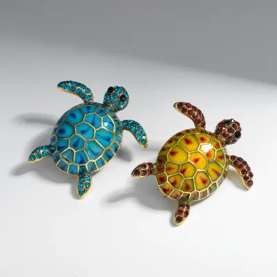 Jachon Cartoon Turtle Animal Brooch Animal Brooch Alloy Turtle Inlaid Diamond Drop Oil Brooch for Clothes