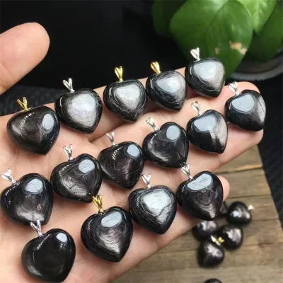 Hot Sell Hypersthene Pendant Healing Crystal Jewelry Natural Gemstone Heart Pendant for Gift