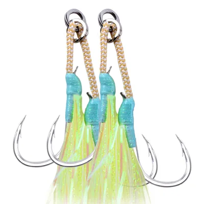 MAG SPTN-GTL New 1/0 2/0 3/0 4/0 5/0 Hook Strong Fishing Jigging UV Luminous Double Assist Hooks Glow Saltwater Sea Fishhook