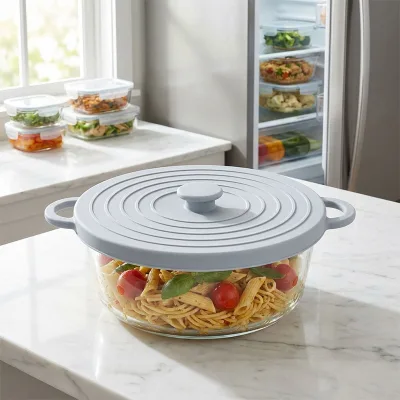 Factory Wholesale Custom Food Grade Reusable Silicone Suction Lid Heat Resistant Stretch Kitchen Pot Bowl Cover with Handle