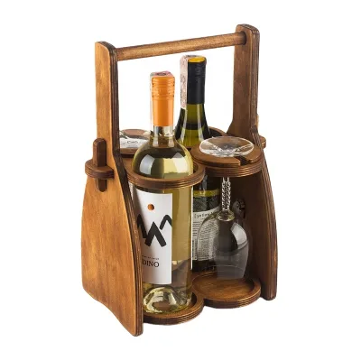 Wood Wine Bottle and Glasses Caddy Wine Bottle Holder and Glass Hanger Set Wooden Rack for Beer champagne Wine Storage