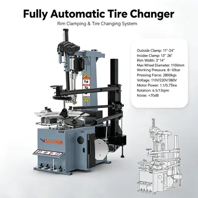 LC887S Fully Automatic Tire Changer with Right Helper Arm, 1100mm Wheel, 2800kg Bead Breaker for Cars & Light Trucks