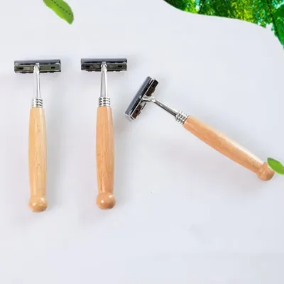 Eco-friendly Hotel Toiletries Set Manual  Wooden Beard Shaver with Stainless Steel razor Blade for Men