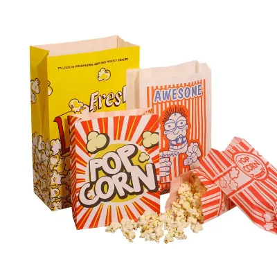 Custom Logo Print Disposable Square Bottom Food Grade Popcorn Packaging Paper Bags