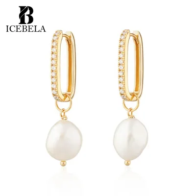 Fine Jewelry Fashion Bohemian Clip on Earring Jewelry Women Cz Oval Freshwater Pearl Trendy Drop Hoop Earrings for Women