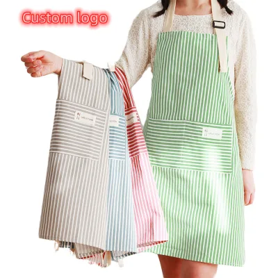 Korean Fashion Stripe Aprons Custom Work Clothes Home Kitchen Anti Fouling Apron