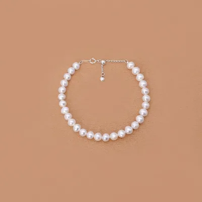6-7mm Near-Round Real Freshwater Pearl Strand Bracelet 16+3cm Adjustable Chain Fine Jewelry Wedding Party Favor Collection