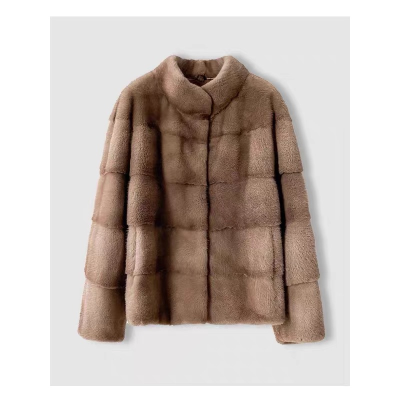 New Style Whole Pelt Canade Pastel Mink Fur Short Style Horizontal Mink Fur Coat Women