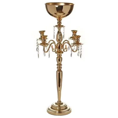Luxurious Decoration Shiny Polished Gold Metal 5 Arms Candelabra for Wedding Event Hotel