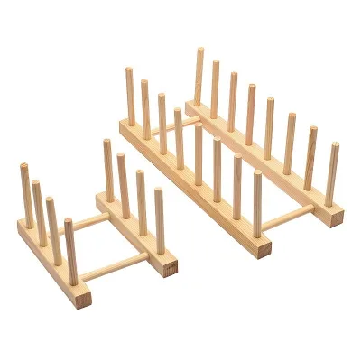 Creative Kitchen Standing Dish Drain Rack Metal Plastic Multi-Size Wooden Storage Holder Tableware Home Desktop Display Rack