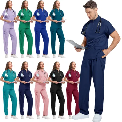 Medicos Scrub Sets Jersey Scrubs Unisex Doctor Nurse Summer Breathable Anti-wrinkle 95% Polyester Spandex Hospital Use Scrub