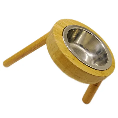 Dog Cat Food Bowl Stand, Eco-Friendly Bamboo Pet Feeder Rack  Steel Bowl for Small Medium Dogs
