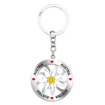 Factory Custom Logo Metal Skiing Edelweiss Austrian Keychain Spinner Austria Souvenir Keychain