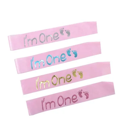 Baby Boy Girl Footprint One Year Old Sash 1st Sash Birthday Party Baby Shower Party Decorations Cute Letter I'm One Sash