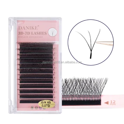 Free Shipping Double Tips 3D W Shape Lashes for Eyelash Extension Professional Premade Fans 6D Falese Eyelashes D 0.07 Mix 8-15