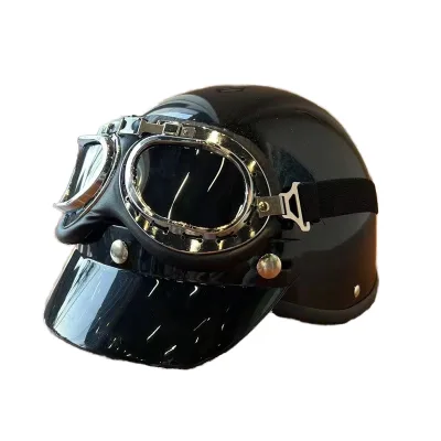 Retro for ABS Half Helmet 3C Certified Electric Motorcycle Cyber Celebrity Four Seasons Riding Men's Women's Summer