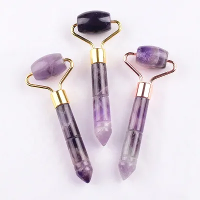 Bulk Luxury Natural Amethyst Mini Eye Roller Anti Wrinkles Ice Roller for Face Jade Roller Custom Logo Amethyst Face Roller
