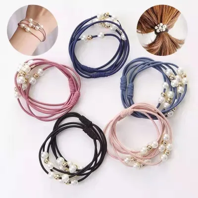 Yi Sugar Trendy Korean Style Pearl Hair Ties Adult Forest Style INS Hot Bun Hair Accessories Durable Black Elastic Hair Bands