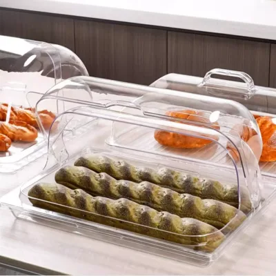 Wholesale Acrylic Food Cover Plastic Reusable PC Cake Stand Plastic Flip Cover Display for Household Supermarket Snack Shops