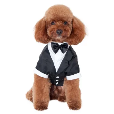 Stylish Suit Bow Tie Costume Shirt Formal Tuxedo with Black Tie Small Dog Clothes