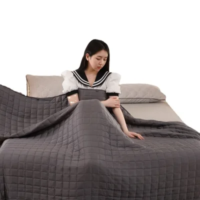 Premium Glass Beads Heavy Grey Twin Cooling Bamboo Therapy Quilted Adult Child Weighted Blanket for Home & Travel