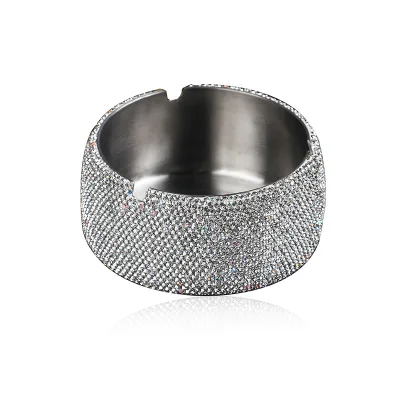 High Quality Bling Stainless Steel Glitter Cigar Crystal Round Ashtrays for Car Home Office