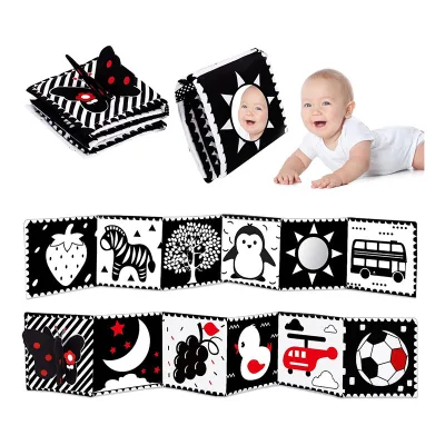 Black and White  Cloth Book Baby 0-6 Months Soft Book for Brain Development Sensory Crinkle Toys Montessori