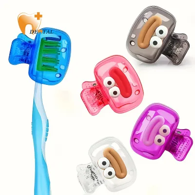 Colorful Cartoon Toothbrush Protective Clips with Hard Bristle Plastic Reusable Hygienic Covers for Home Travel Oral Care Use