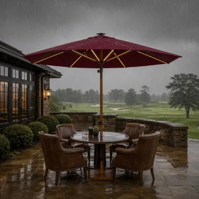 Gas Spring Assisted Center Pole Umbrella Aluminum Rib Construction Easy Maintenance Hotel Commercial Sun Shelter