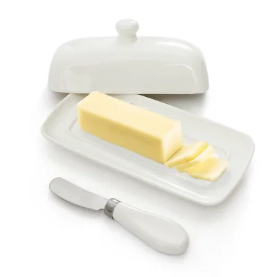 White Butter Dish Rectangle Cake Cheese Keeper Plate Butter Stick Holder Porcelain Butter Dish with Lid