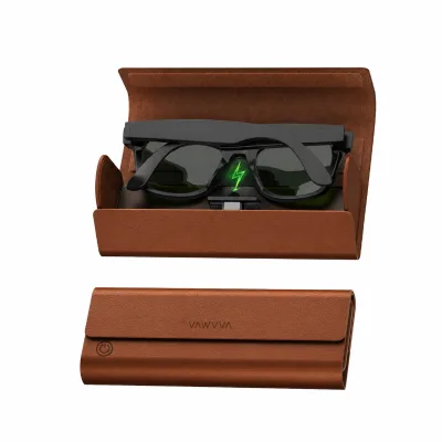 Magnetic Foldable Charging Case for Meta Glasses, Compatible with Ray-Ban , Slim Leather, 2000mAh, USB-C & Battery Modes