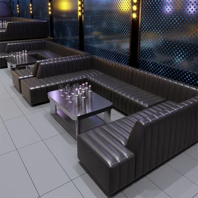 Large Space Crowded L Shaped Restaurant Booth Seating