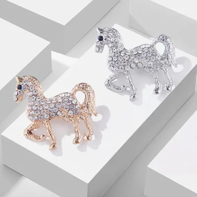Metal Alloy Brooches Animal Brooch Pins Crystal Horse Brooch Pins