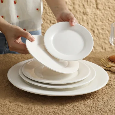 Pure White Porcelain Western-style Dinner Plate Gold-rimmed Steak Plate Flat Plate Bone Dish Microwave Safe Modern Minimalist
