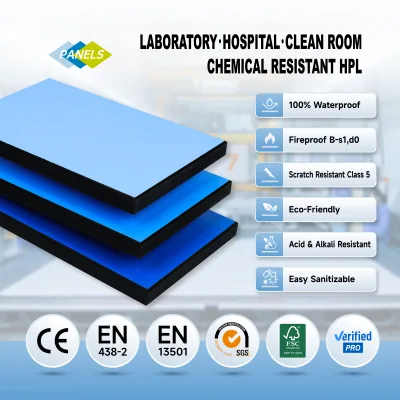 Water and Chemical Resistant Laminate Board for Wet Areas Chemical Resistant HPL for Bathroom Partitions